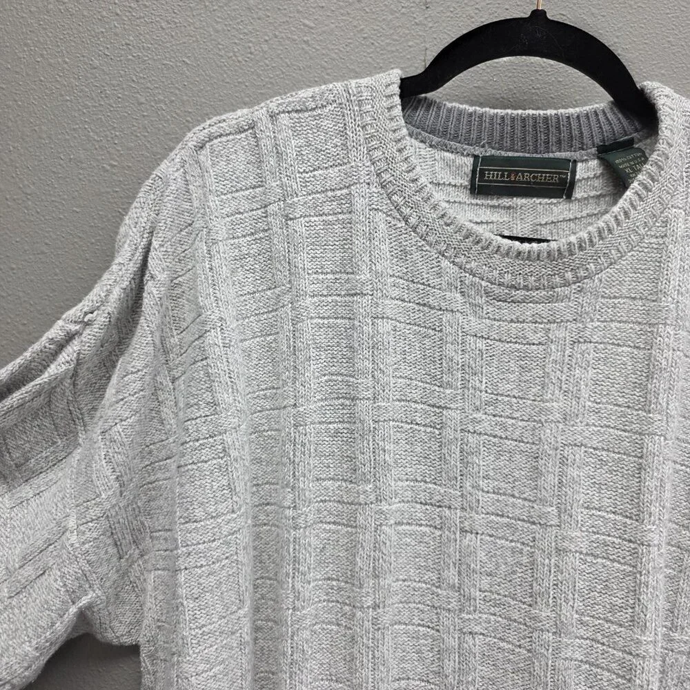 Hill Archer Sweater Mens XL Tall Gray Crewneck Textured Knit Cotton Made in USA
